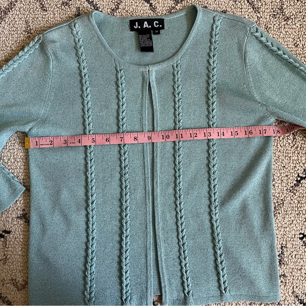 Vintage J.A.C. Silk Metallic Blue Cardigan 3/4 Sleeve M Sabrina Carpenter Inspo - Picture 6 of 8